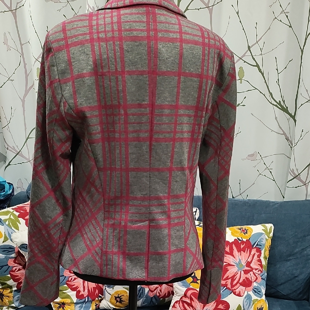 New York & Company Gray and Pink Checkered Blazer - Picture 2 of 8